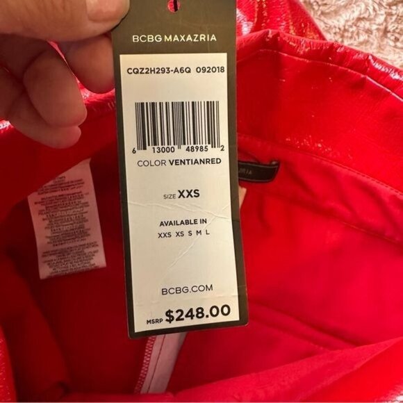 Bcbgmaxazria Size Xxs Red Faux Leather Fold Over Waist Peplum Pants - Picture 10 of 12